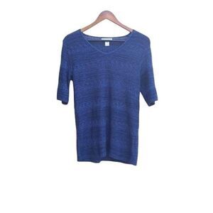 Vtg 80's Christopher & Banks Top Lightweight Knit‎ Striped Textured Blue Sz M